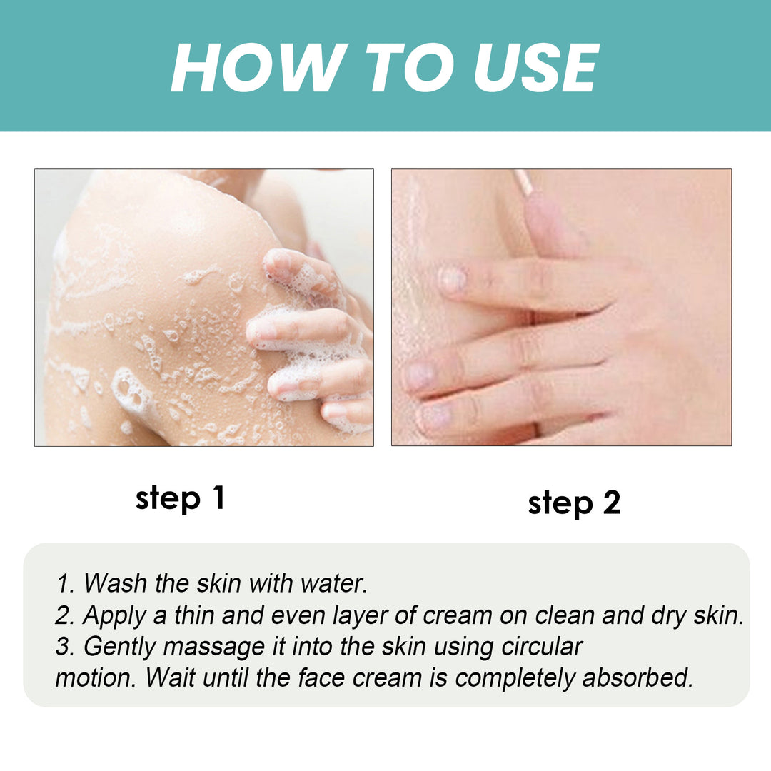 Skin bath oil use instructions: washing and applying product with massage