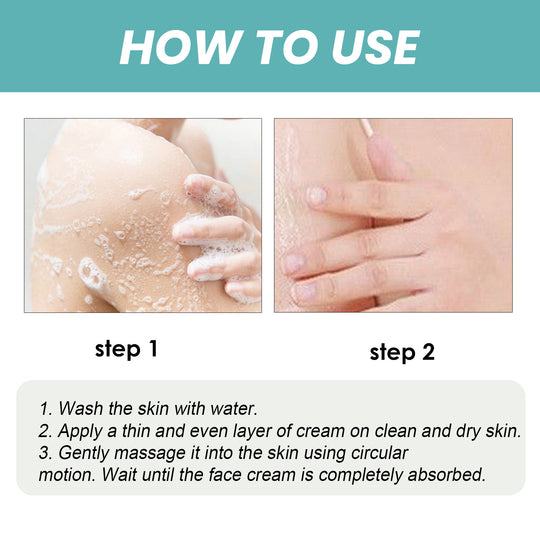 Skin bath oil use instructions: washing and applying product with massage