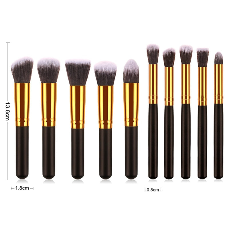 10 Pcs Silver/Golden Makeup Brushes Set Cosmetics Foundation Eyeshadow Cosmetic Set