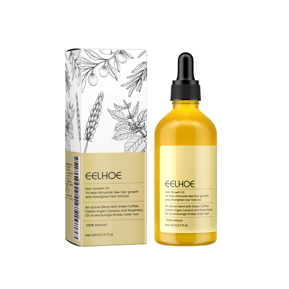 Close-up of EELHOE rosemary hair growth oil bottle and box