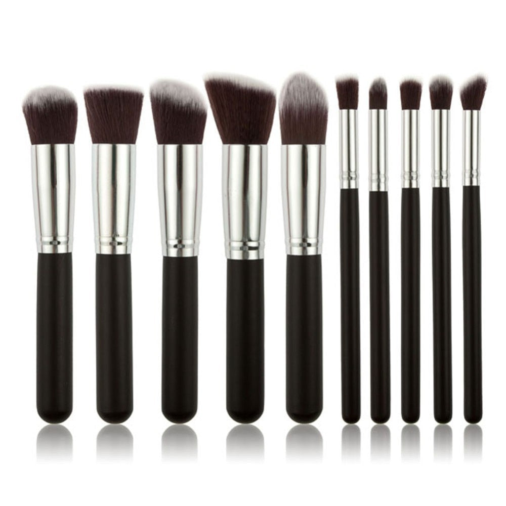 10 Pcs Silver/Golden Makeup Brushes Set Cosmetics Foundation Eyeshadow Cosmetic Set