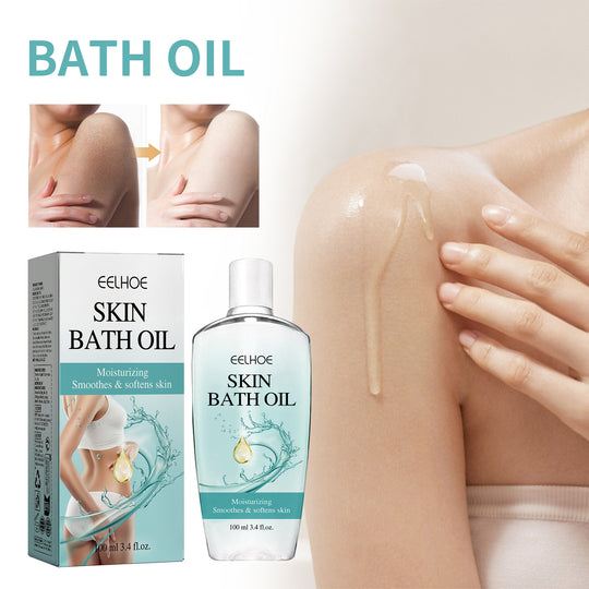 EELHOE Skin Bath Oil being applied to a shoulder, before and after skin effect