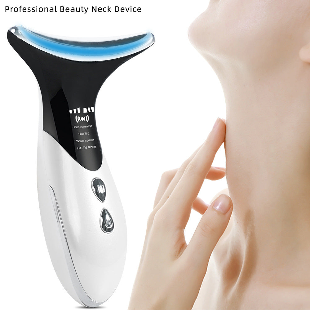 Professional beauty neck device with blue light therapy for skin rejuvenation and tightening.