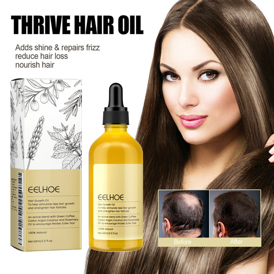 EELHOE thrive hair oil with woman and before-after results