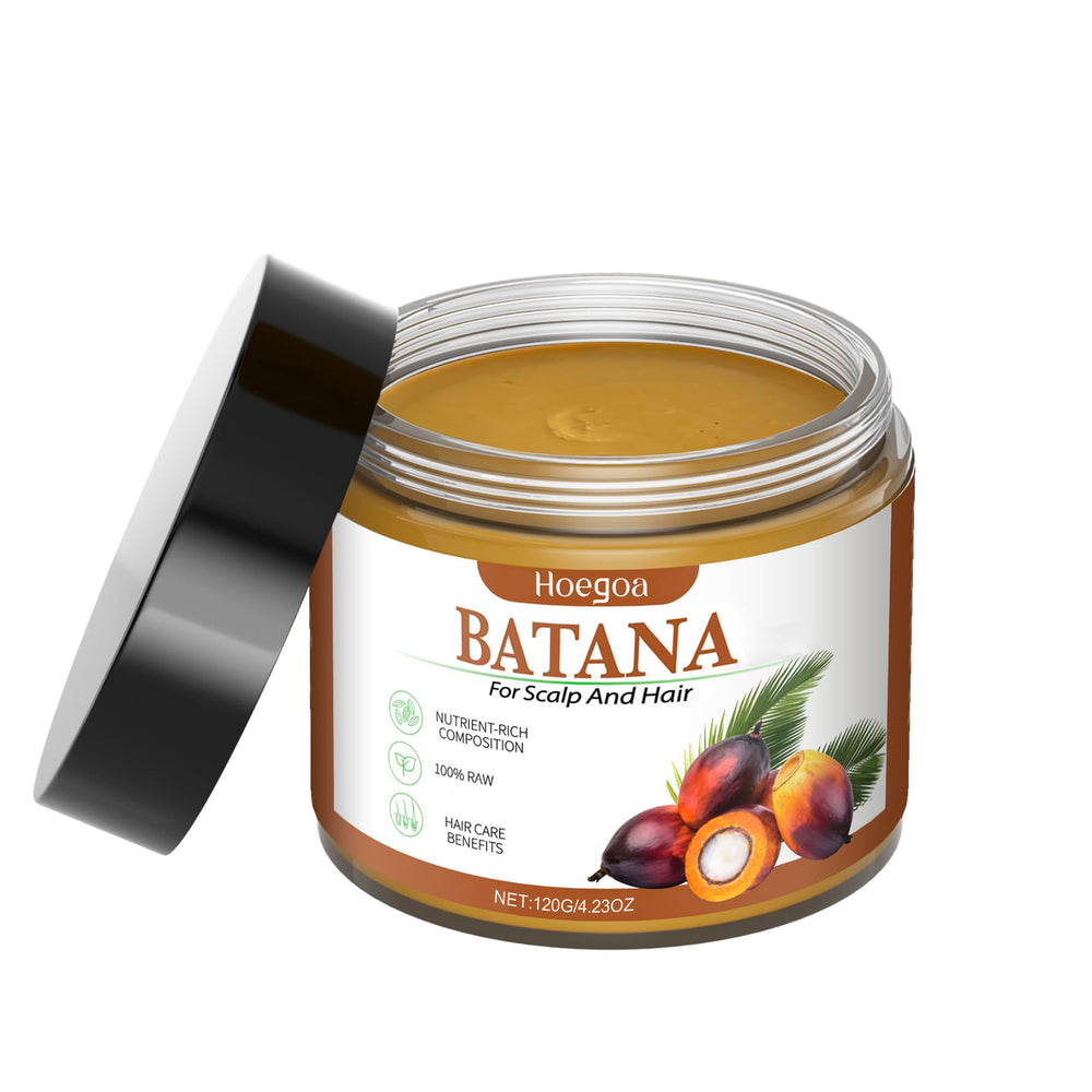 Opened Hoegoa Batana scalp and hair oil showing creamy product inside
