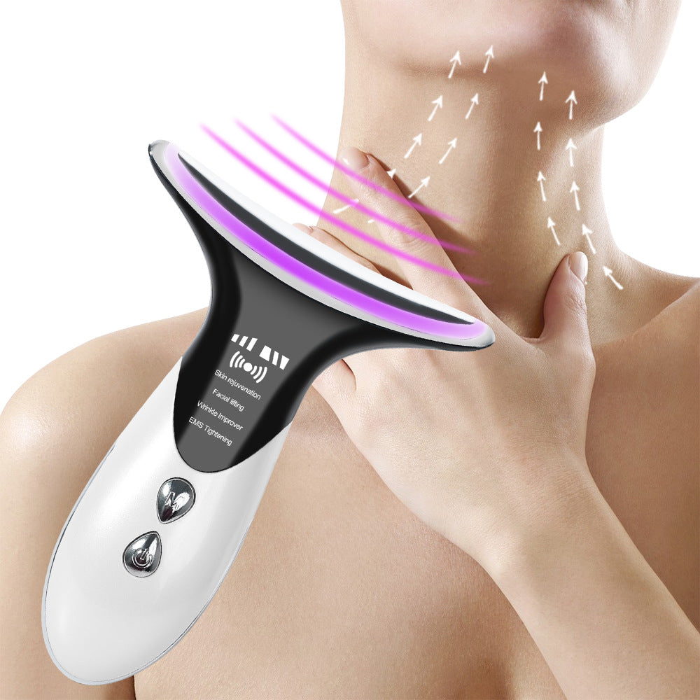 Electric facial lifting device using EMS technology for neck skin rejuvenation and tightening.