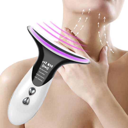 Electric facial lifting device using EMS technology for neck skin rejuvenation and tightening.