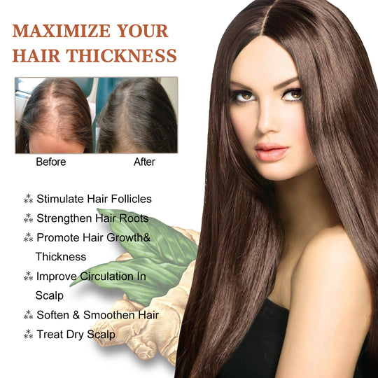 Before and after photos for hair thickness with Eelhoe Anti-Thinning Shampoo and woman with shiny hair