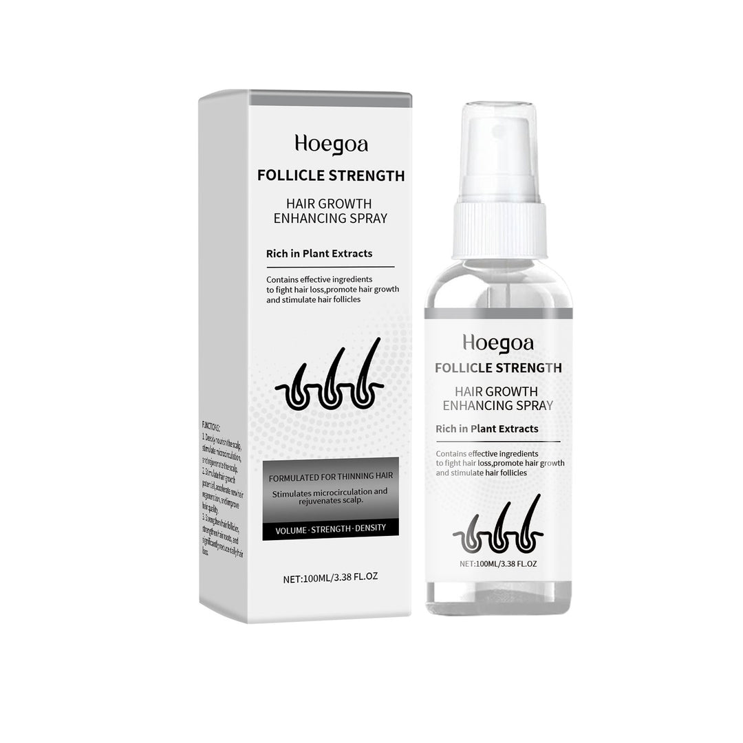 Hoegoa Follicle Strength Hair Growth Enhancing Spray in bottle and packaging