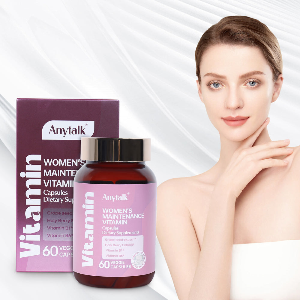 Anytalk Women's Maintenance Vitamin dietary supplement bottle and box with grape seed extract.