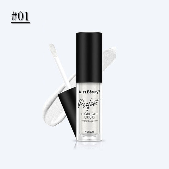 Kiss Beauty Perfect Highlight Liquid in shade #01 with applicator and product swatch